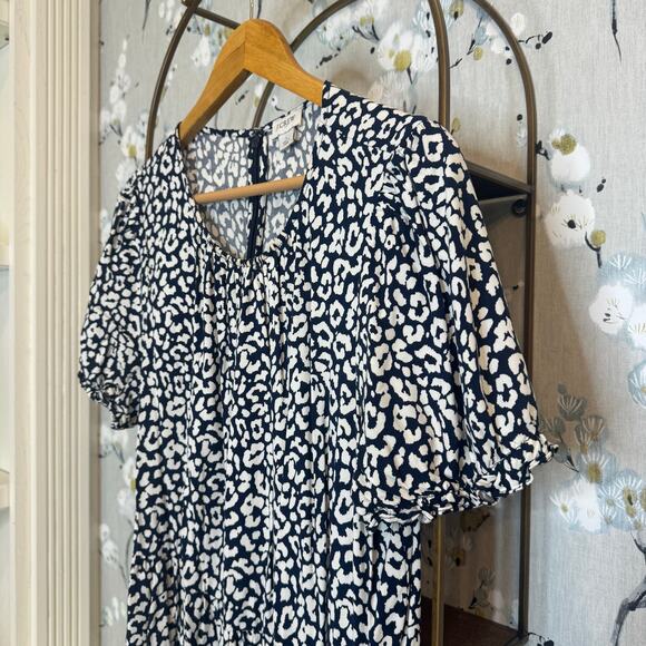 J Crew Factory Navy and White Boho Animal Print Midi Dress - Size Large - Picture 4 of 6